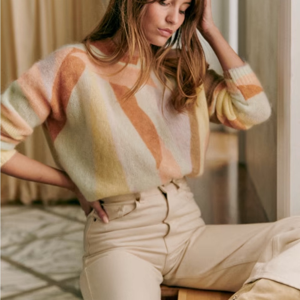Sezane Amicie Jumper | Mohair Sweater | Multicolor Leaves | size XS